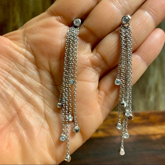 Sterling Silver with Simulated Diamonds Chain Dangler Earrings - Picture 3 of 7